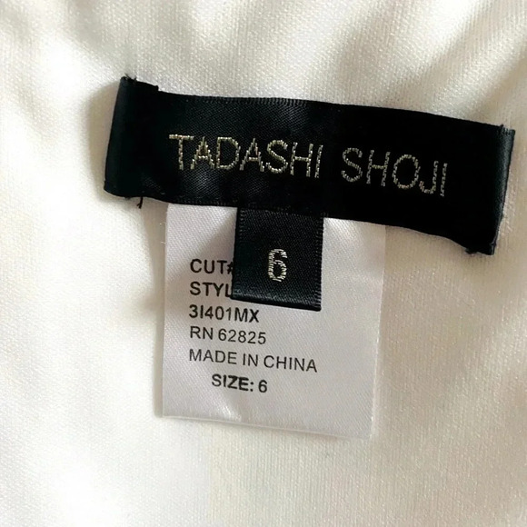 TADASHI SHOJI | Pleated Ivory/Black Sleeveless Crepe Midi Sheath Dress Size 6 - Picture 10 of 12